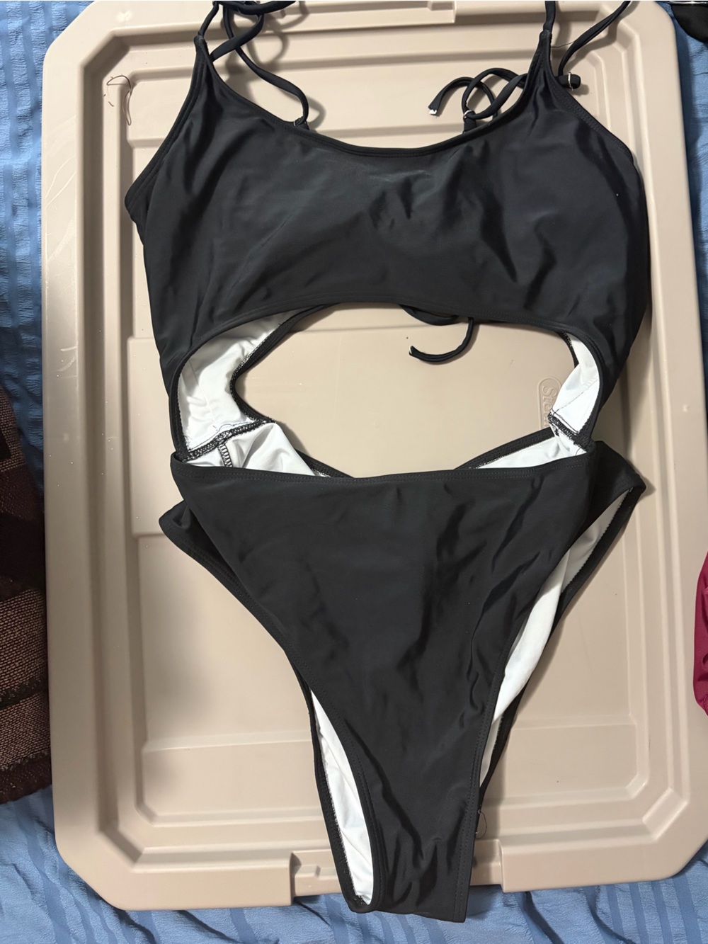 Black Women’s One-Piece Swimsuit with open front and back